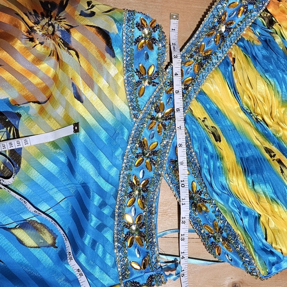 Elegant One Shoulder Blue and Yellow Dress - Picture 6 of 10